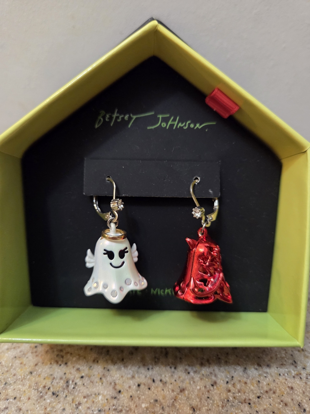 Betsey Johnson White Angeland Metallic Red Devil Mismatched Dangle Earrings NIB